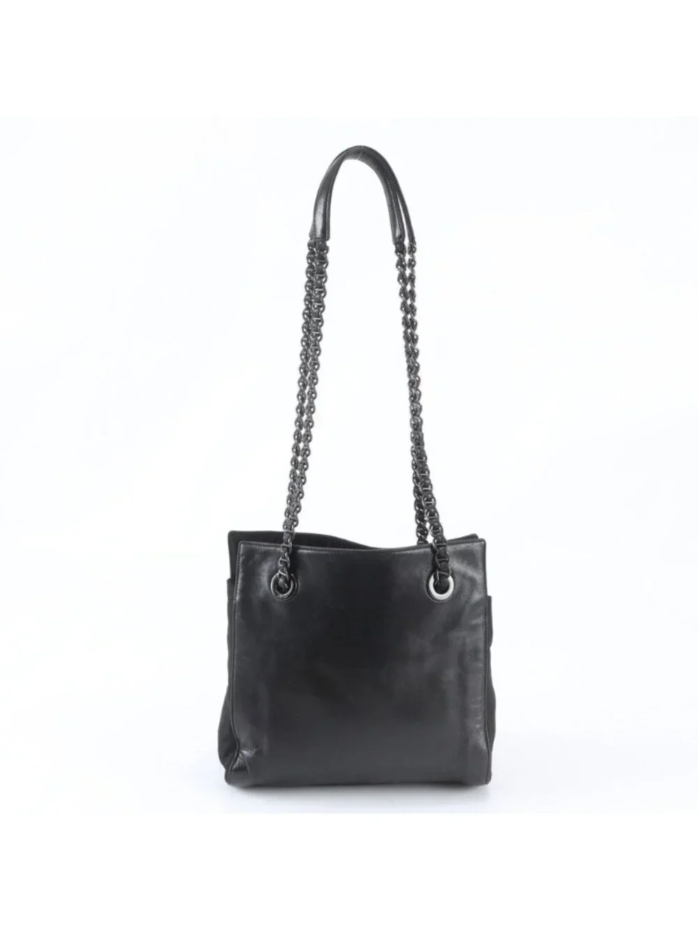 Prada Chain Leather Shoulder Bag Tote Black